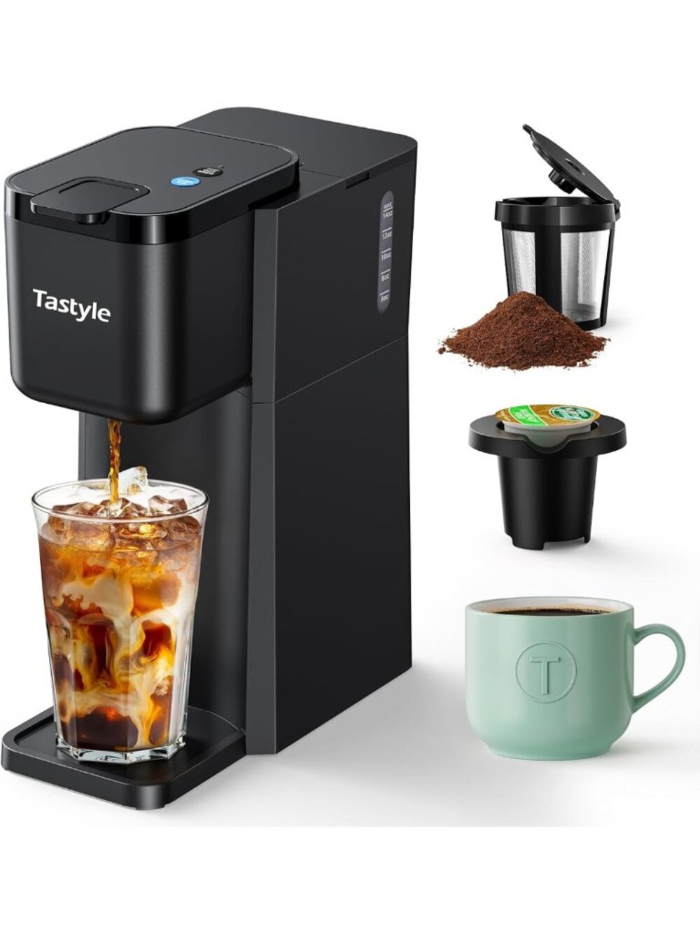 Compact Mini Coffee Maker for K-Cup & Ground | 6-14 Oz Brew Sizes, Recipe Book